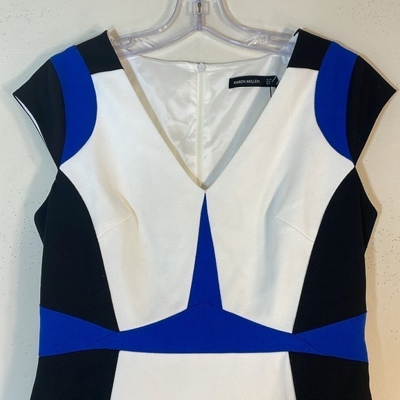 NWT. Karen Millen US 6 Color Block Patch Work Cap Sleeve Sheath Dress. - Picture 3 of 11